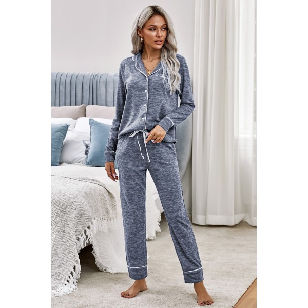 Blue Sound Asleep Button Pajama Set