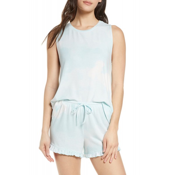 Light Blue Swingy Tank and Ruffled Shorts Loungewear