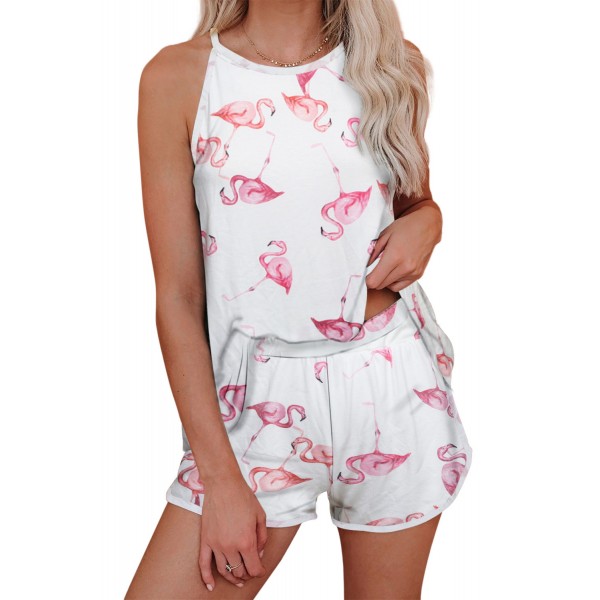 Flamingo Knit Pajama Shorts Set