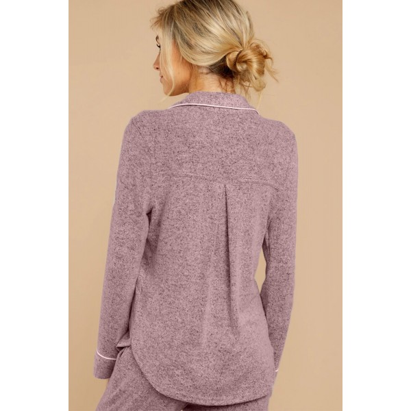 Pink Long Sleeve Drawstring Button Loungewear