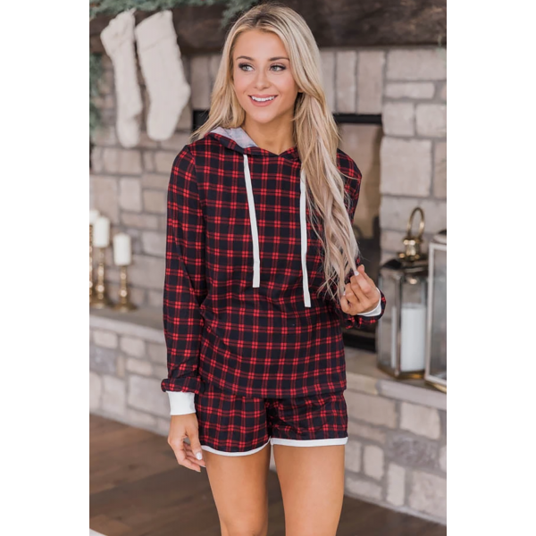 FIRST SNOWFALL PLAID RED/NAVY PAJAMA HOODIE FINAL SALE