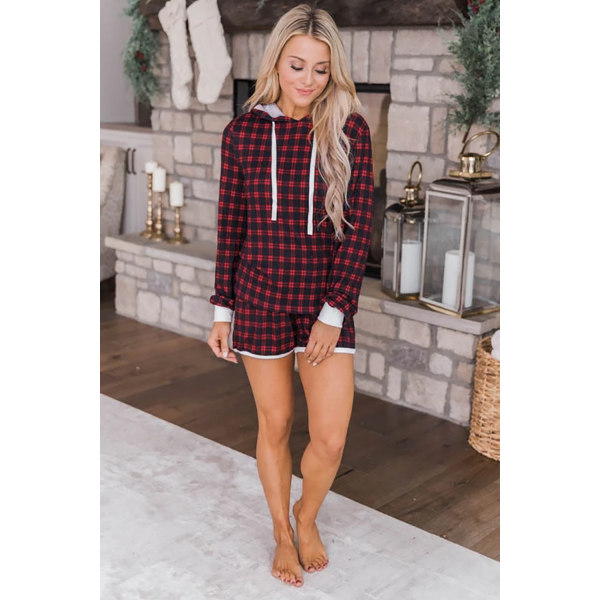 FIRST SNOWFALL PLAID RED/NAVY PAJAMA HOODIE FINAL SALE