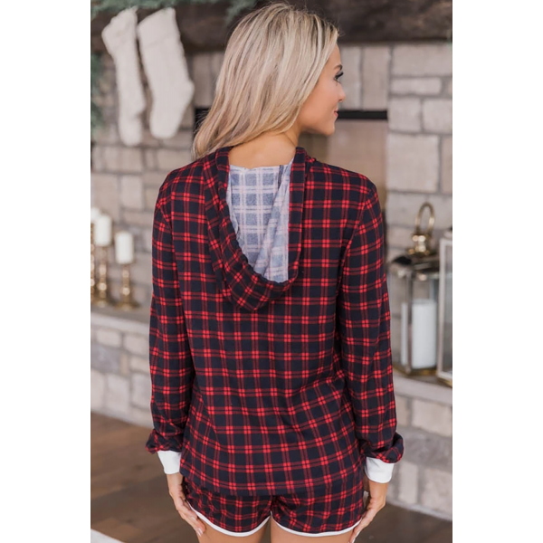 FIRST SNOWFALL PLAID RED/NAVY PAJAMA HOODIE FINAL SALE