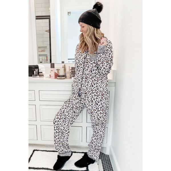 Leopard Print Long Sleeve Two Pieces Loungewear