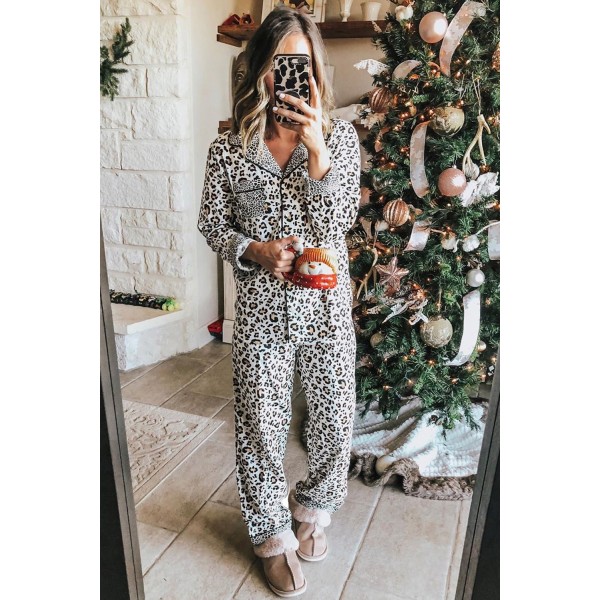 Leopard Print Long Sleeve Two Pieces Lou...