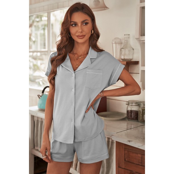 Gray Buttoned Short Sleeve Shirt and Sho...