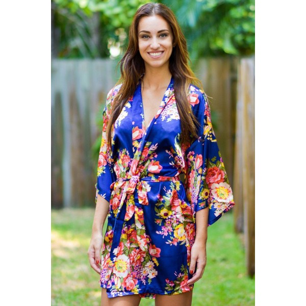 Blue Floral Bundles Robe with Belt