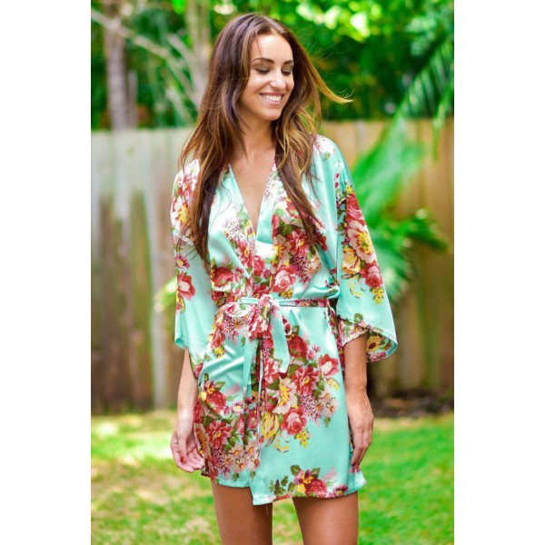 Green Floral Bundles Robe with Belt