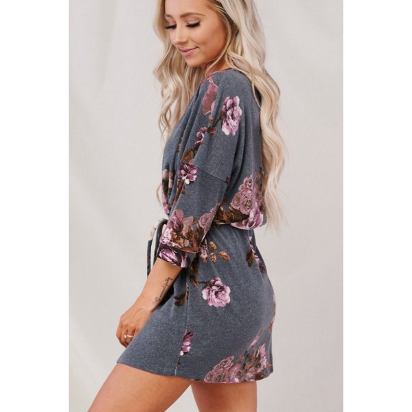 Gray Floral Lounge Tunic Dress