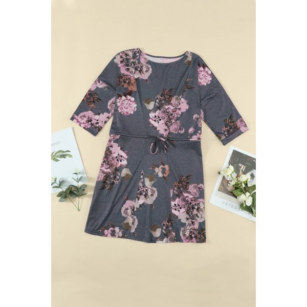 Gray Floral Lounge Tunic Dress