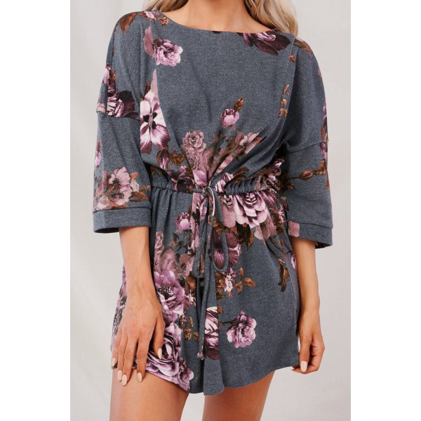 Gray Floral Lounge Tunic Dress