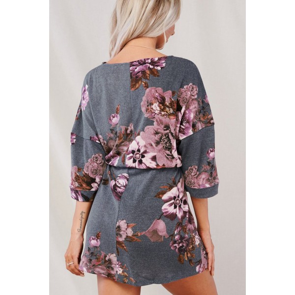 Gray Floral Lounge Tunic Dress