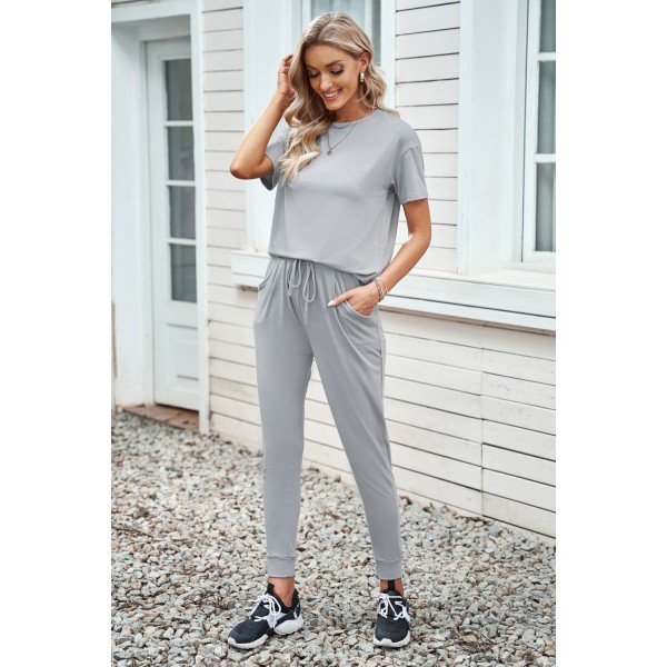 Gray Cozy Cotton T-shirt Pants Set