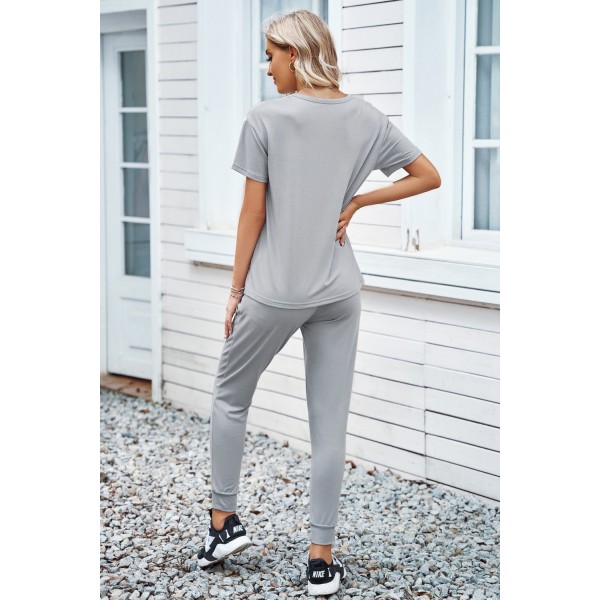 Gray Cozy Cotton T-shirt Pants Set