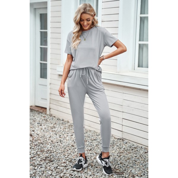 Gray Cozy Cotton T-shirt Pants Set