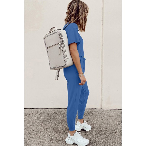 Blue Cozy Cotton T-shirt Pants Set