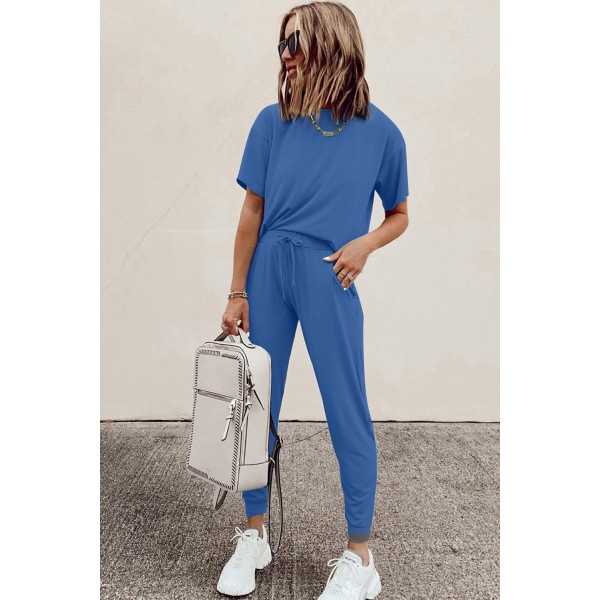 Blue Cozy Cotton T-shirt Pants Set