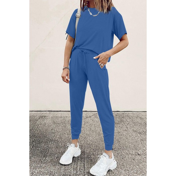 Blue Cozy Cotton T-shirt Pants Set