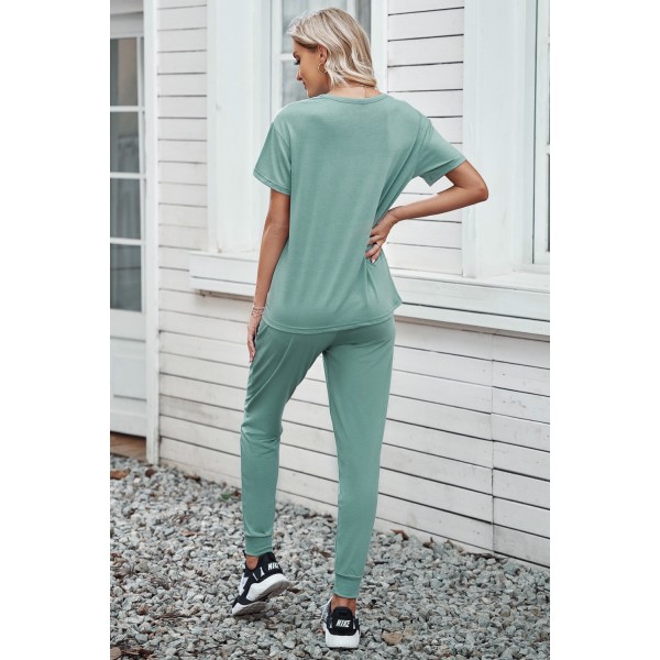 Green Cozy Cotton T-shirt Pants Set