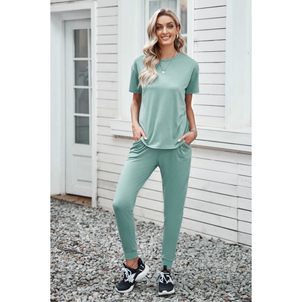 Green Cozy Cotton T-shirt Pants Set