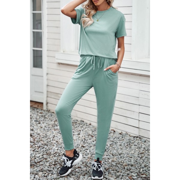 Green Cozy Cotton T-shirt Pants Set