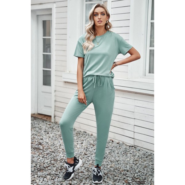 Green Cozy Cotton T-shirt Pants Set