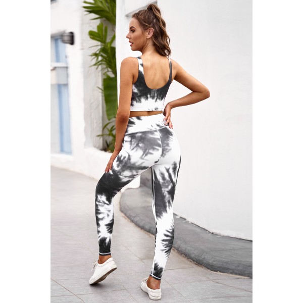 Black Two-piece Tie-dye Tank and Leggings Sportswear