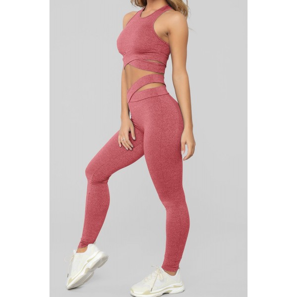 Pink Crisscross Sports Bra and Leggings Set