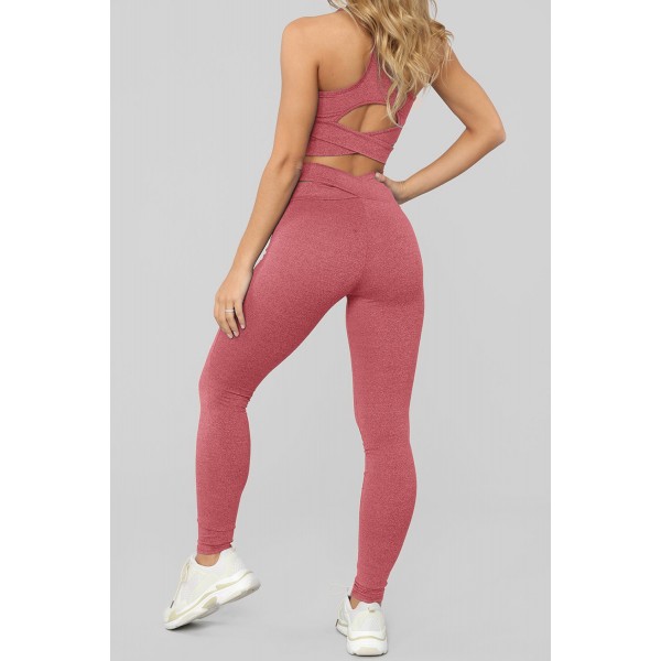 Pink Crisscross Sports Bra and Leggings Set