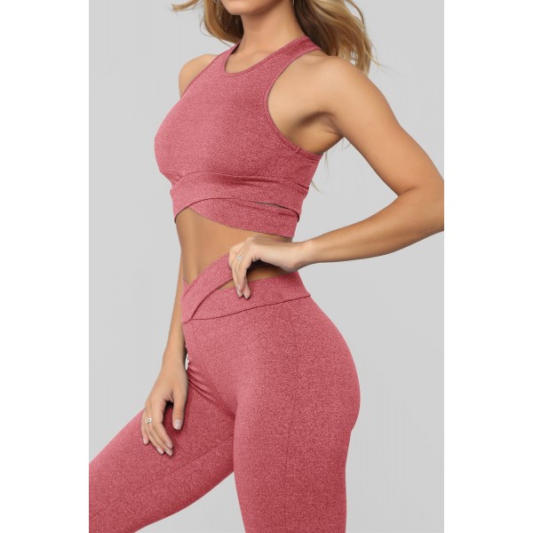 Pink Crisscross Sports Bra and Leggings Set