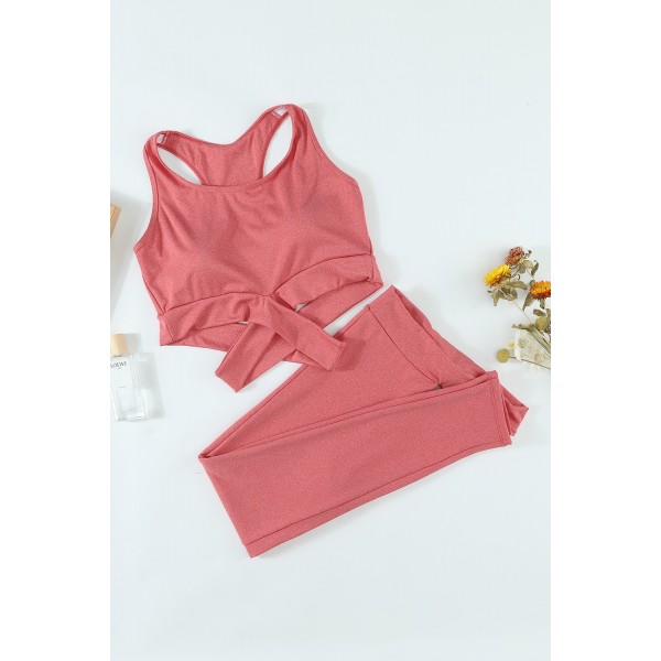 Pink Crisscross Sports Bra and Leggings Set