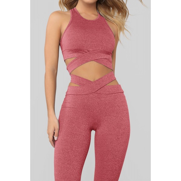 Pink Crisscross Sports Bra and Leggings Set