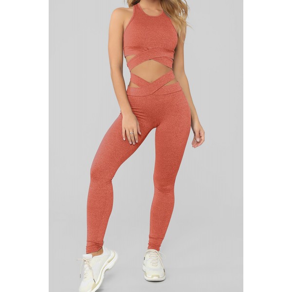 Orange Crisscross Sports Bra and Leggings Set