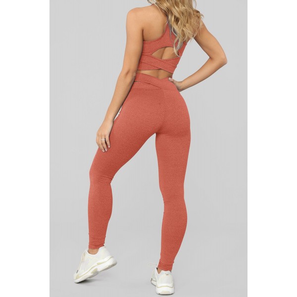 Orange Crisscross Sports Bra and Leggings Set