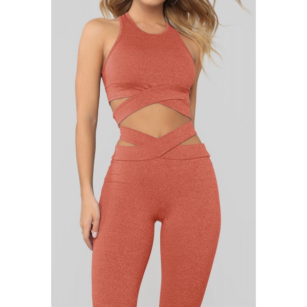 Orange Crisscross Sports Bra and Leggings Set