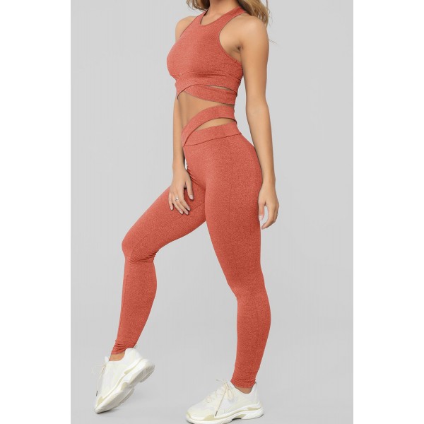 Orange Crisscross Sports Bra and Leggings Set