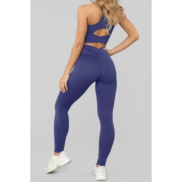 Sky Blue Crisscross Sports Bra and Leggings Set