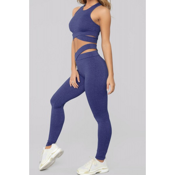 Sky Blue Crisscross Sports Bra and Leggings Set