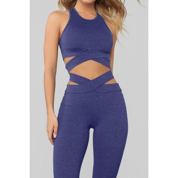 Sky Blue Crisscross Sports Bra and Leggings Set