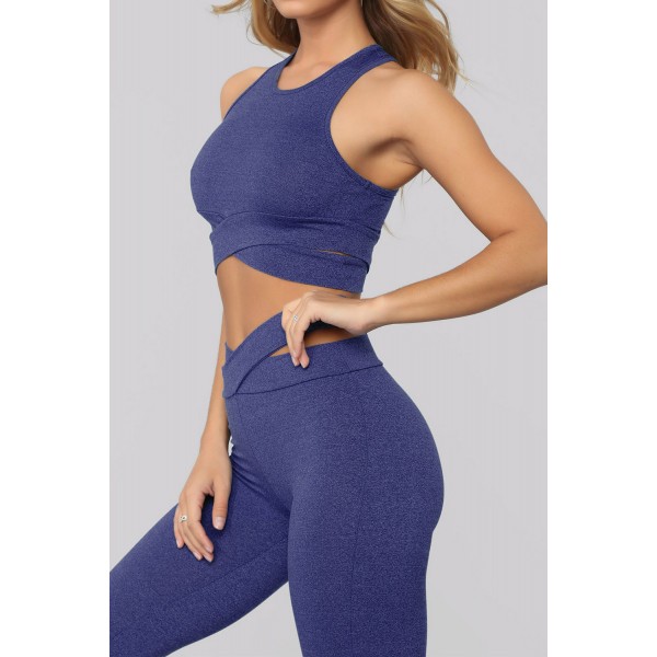 Sky Blue Crisscross Sports Bra and Leggings Set