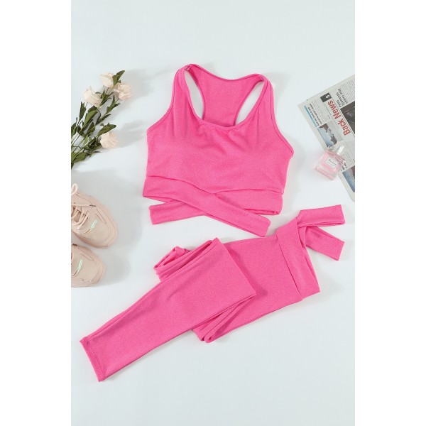 Rose Crisscross Sports Bra and Leggings Set