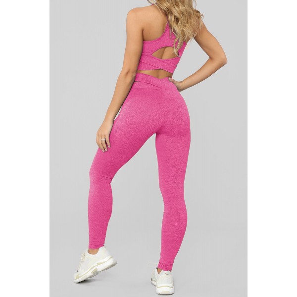 Rose Crisscross Sports Bra and Leggings Set