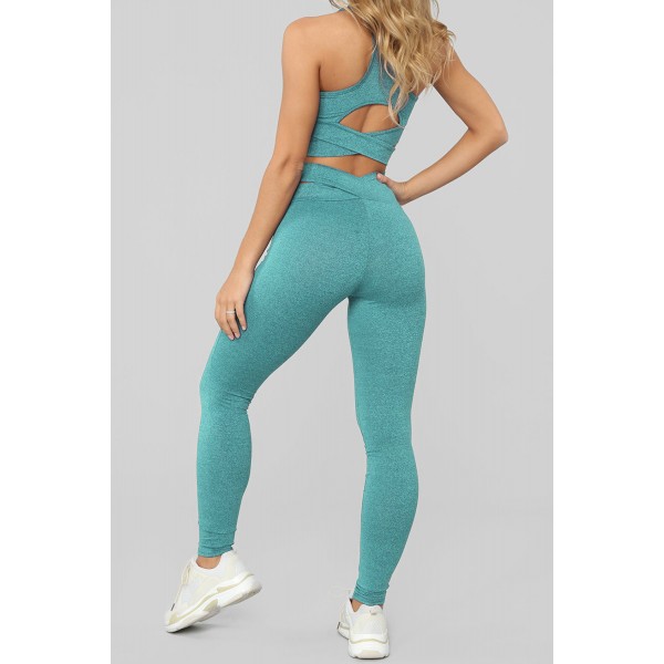 Green Crisscross Sports Bra and Leggings Set