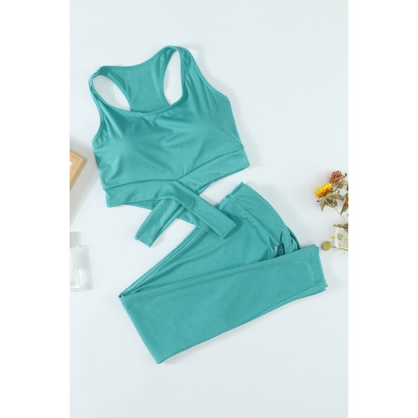 Green Crisscross Sports Bra and Leggings Set