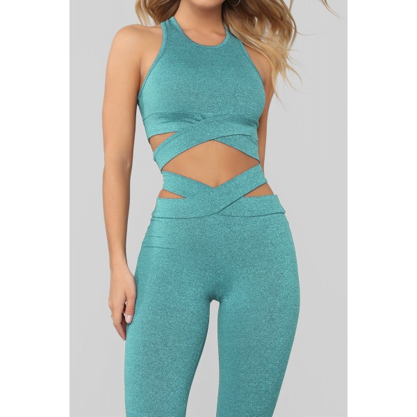 Green Crisscross Sports Bra and Leggings Set