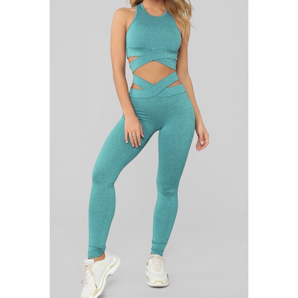 Green Crisscross Sports Bra and Leggings Set