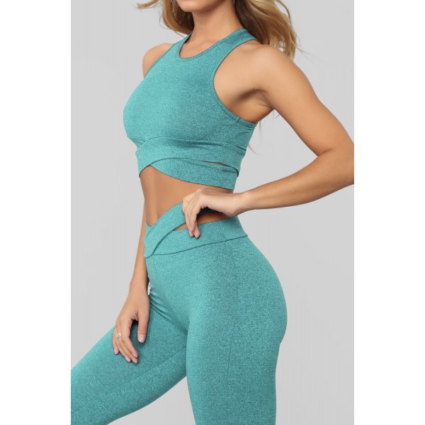 Green Crisscross Sports Bra and Leggings Set