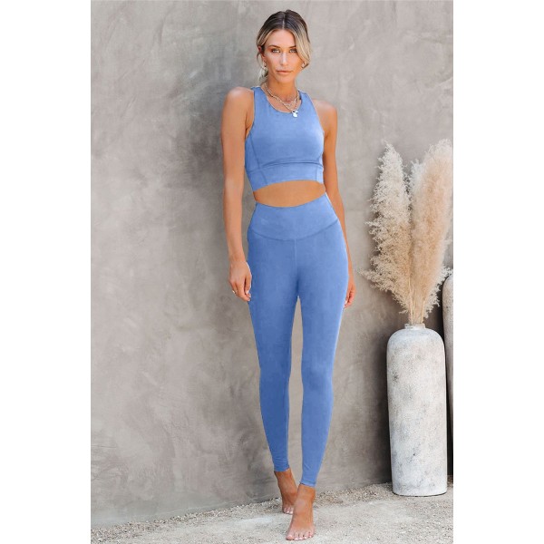 Sky Blue Crop Yoga Bra and High Waist Le...