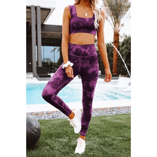 Tie-dye Print Yoga Bra and Leggings Set