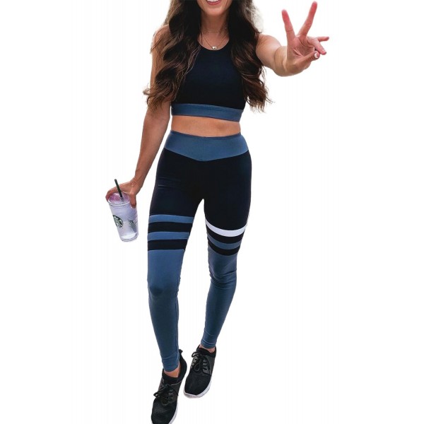 Blue Striped Splicing Sportswear Set